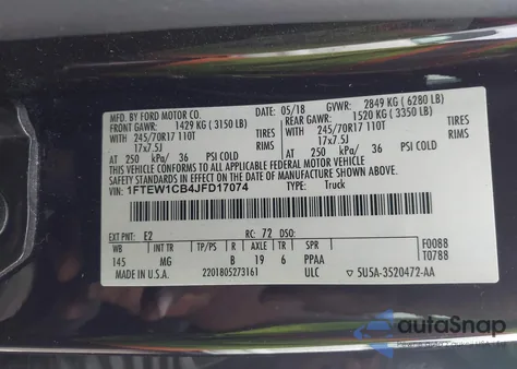 2018 Ford F-150 Xlt z USA, uszkodzony, nr VIN 1FTEW1CB4JFD17074